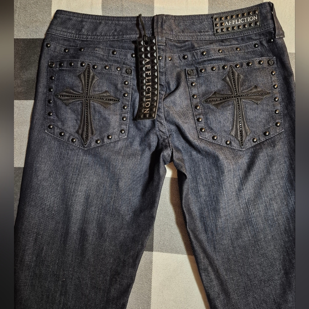 Affliction Studded Denim Jeans size 30 jade cross bootcut